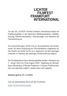 Ausschreibung praktika lichter filmfest international 2025