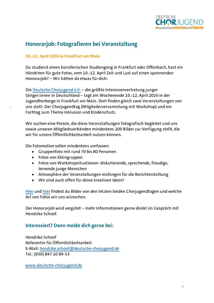 Honorarjob veranstaltungsfotos