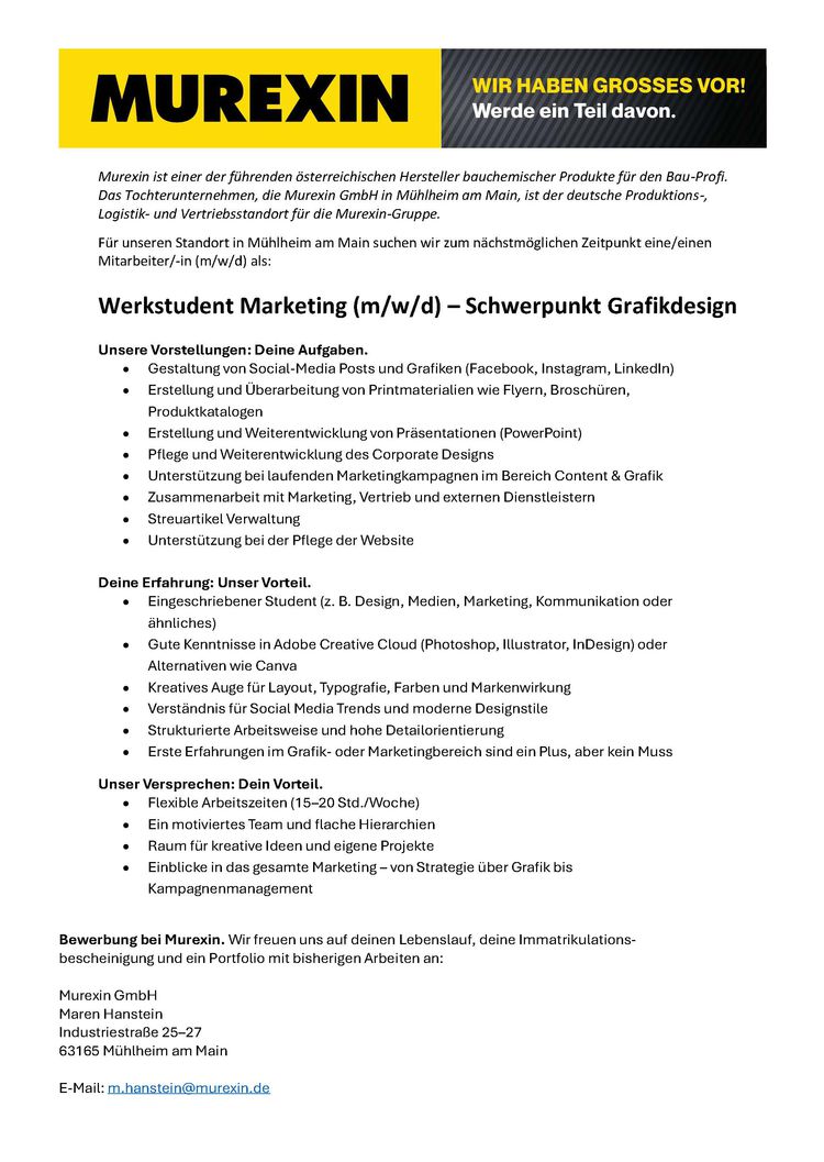 Werksstudent in marketing mde 2026